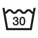 Symbole de lavage à 30°C, recommandé pour préserver les textiles bio et économiser l’énergie.